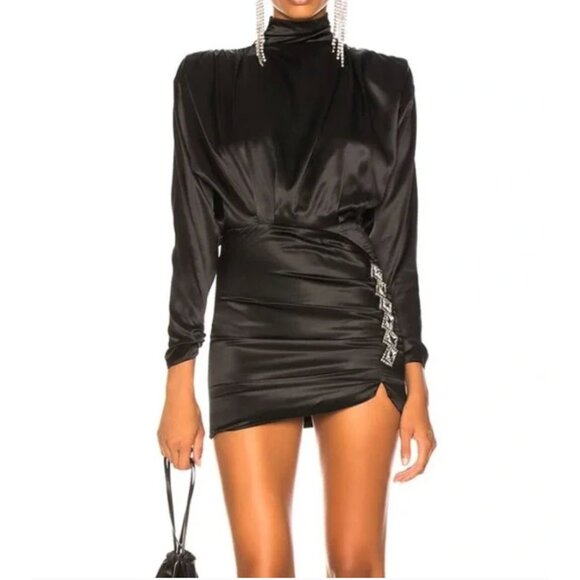 Alessandra Rich Black Silk Embellished Mini Dress Crystal Detail, Ruch - Size 10 - Picture 12 of 16